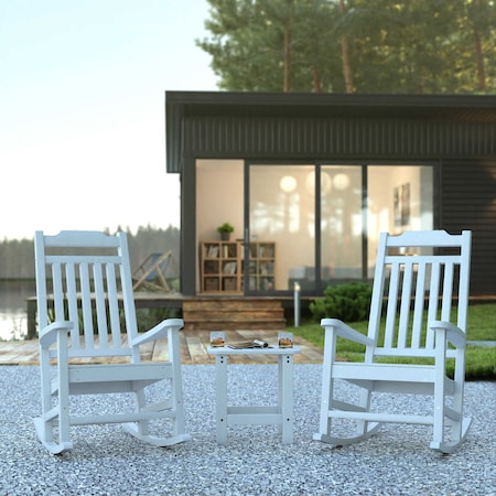 Flash Furniture White Poly Resin Side Table & 2 Rocking Chairs JJ-C14703-2-T14001-WH-GG